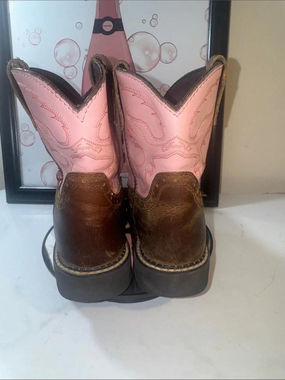 Justin Gypsy Girls Pink Shaft Brown Leather Western Cowboy Boots - Size 3D